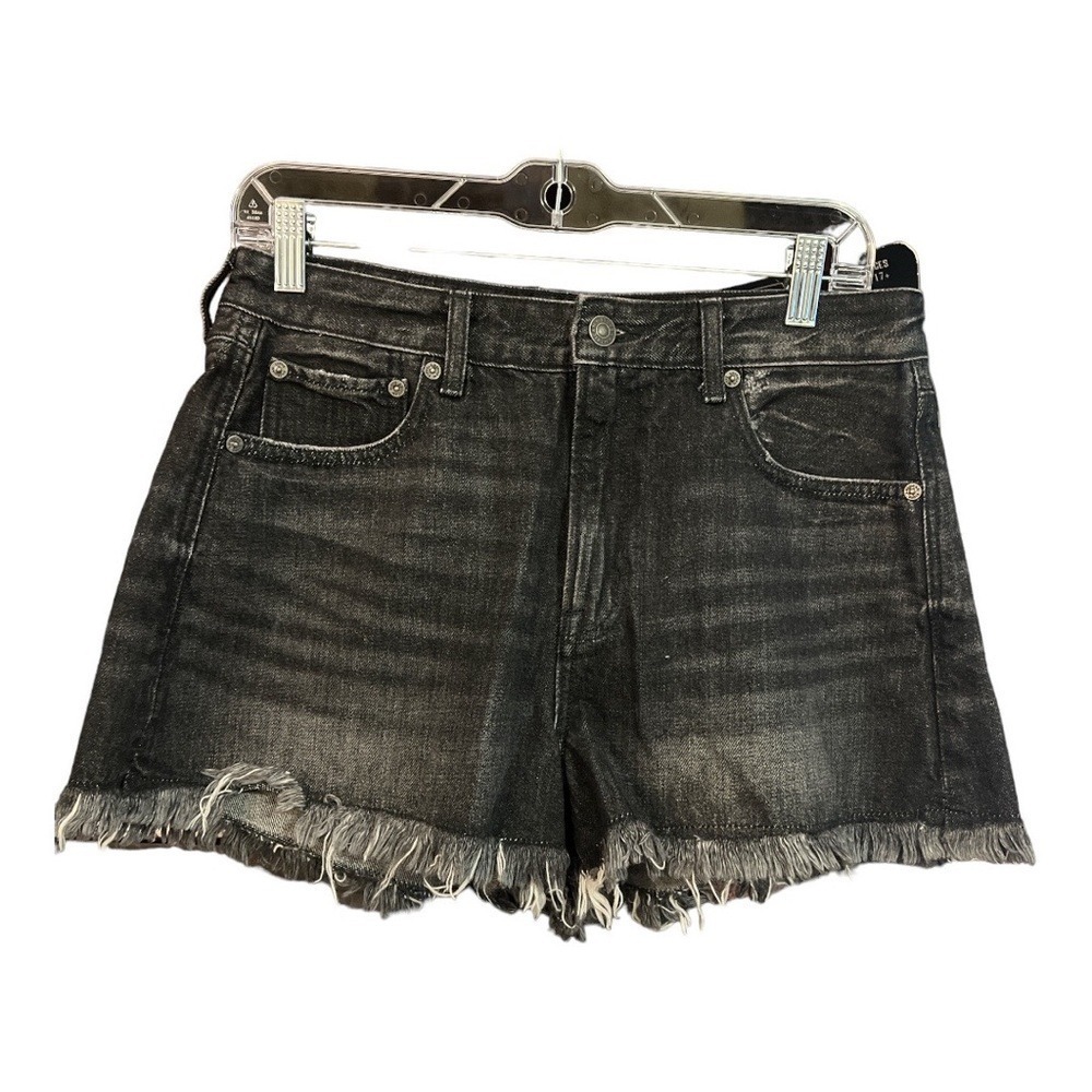 American Eagle Denim Shorts Womens 4 Black Excellent Frayed Hem High Waisted - Picture 1 of 2